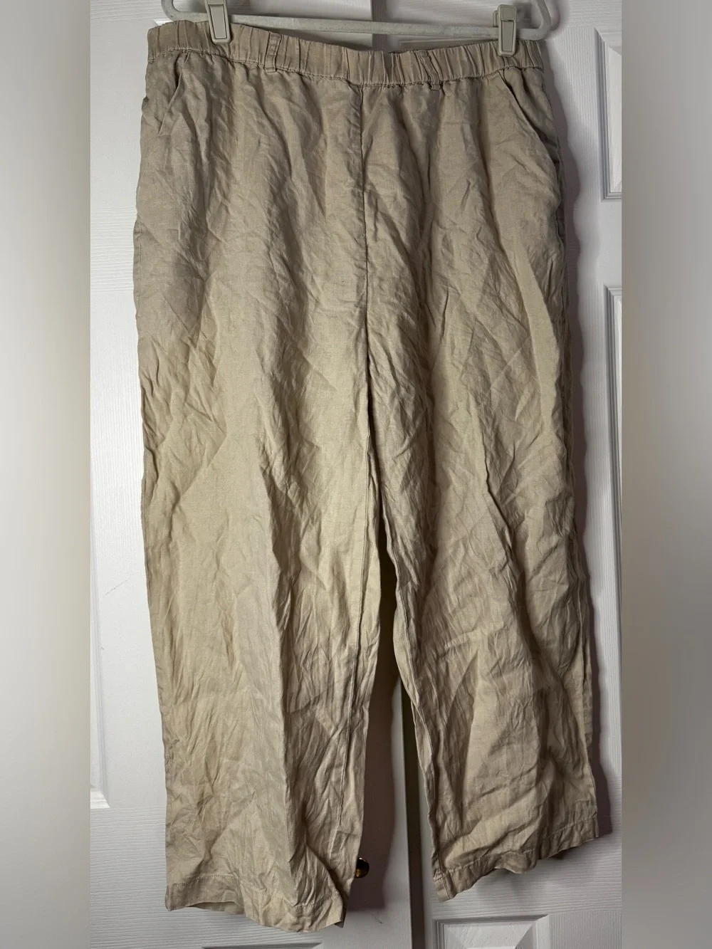 Quince Italian Linen Beige Straight Leg Ankle Pants - Size XL